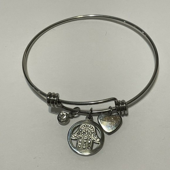 stainless steel adjustable slider bracelet hamsa  unity protection Silver Tone - Picture 4 of 9